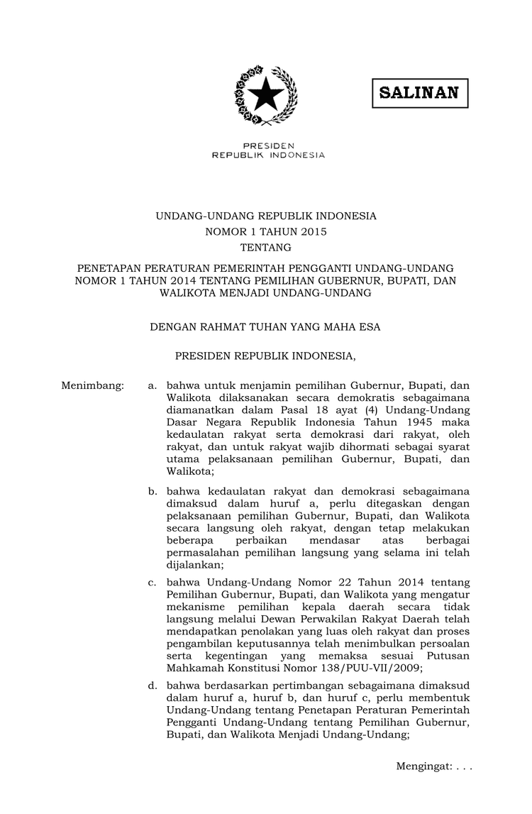 Undang-Undang Nomor 1 Tahun 2015