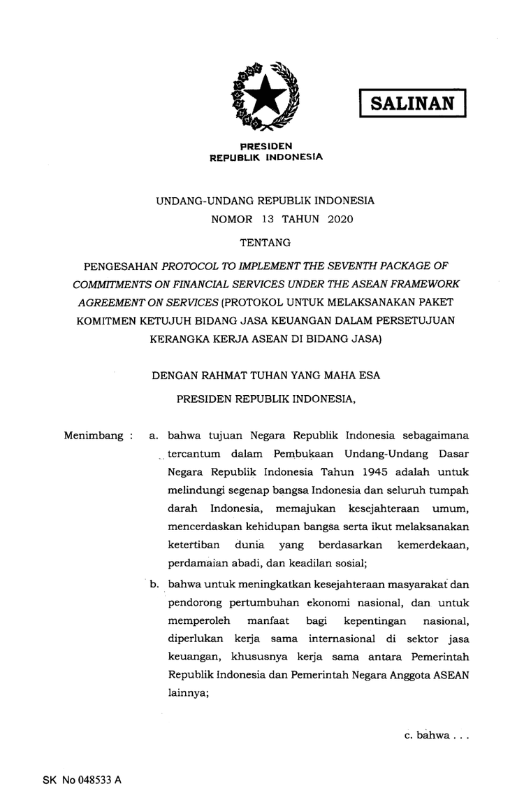 Undang-Undang Nomor 13 Tahun 2020