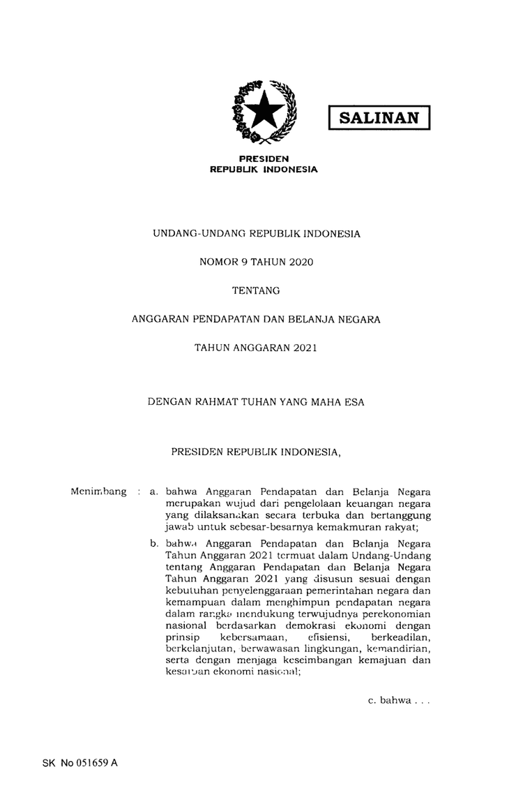 Undang-Undang Nomor 9 Tahun 2020