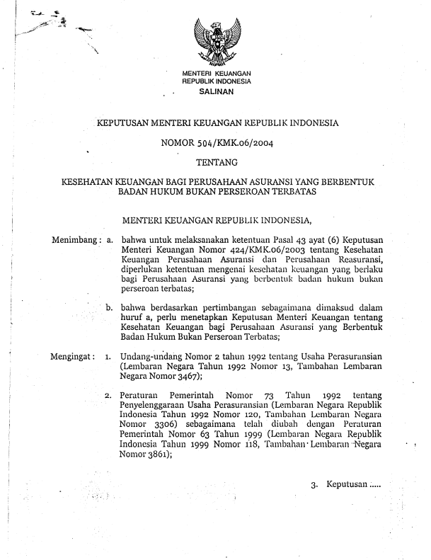 Peraturan Menteri Keuangan Nomor 504/KMK.06/2004