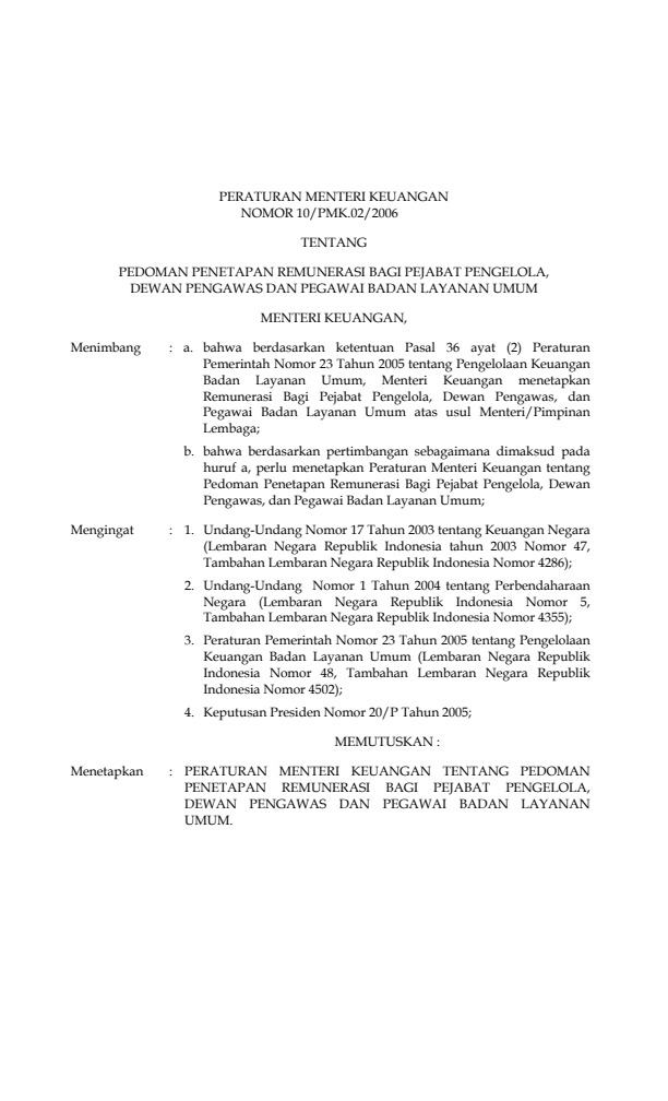 Peraturan Menteri Keuangan Nomor 10/PMK.02/2006