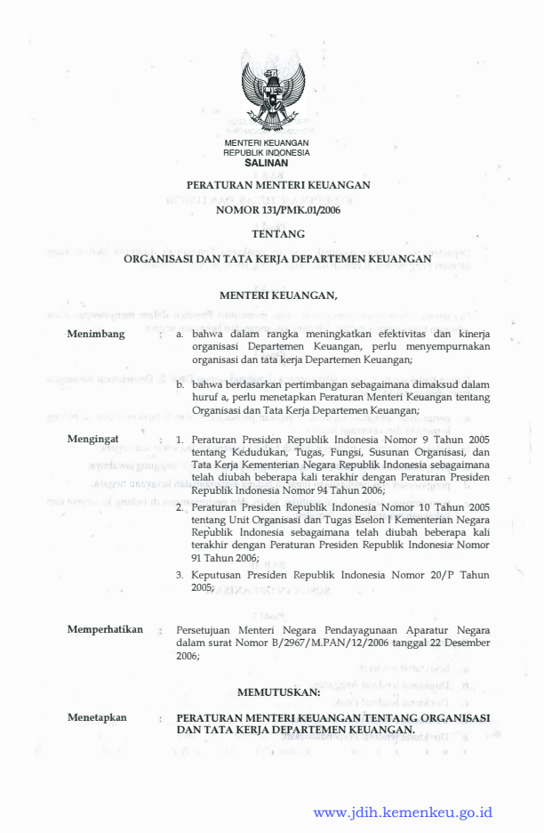 Peraturan Menteri Keuangan Nomor 131/PMK.01/2006