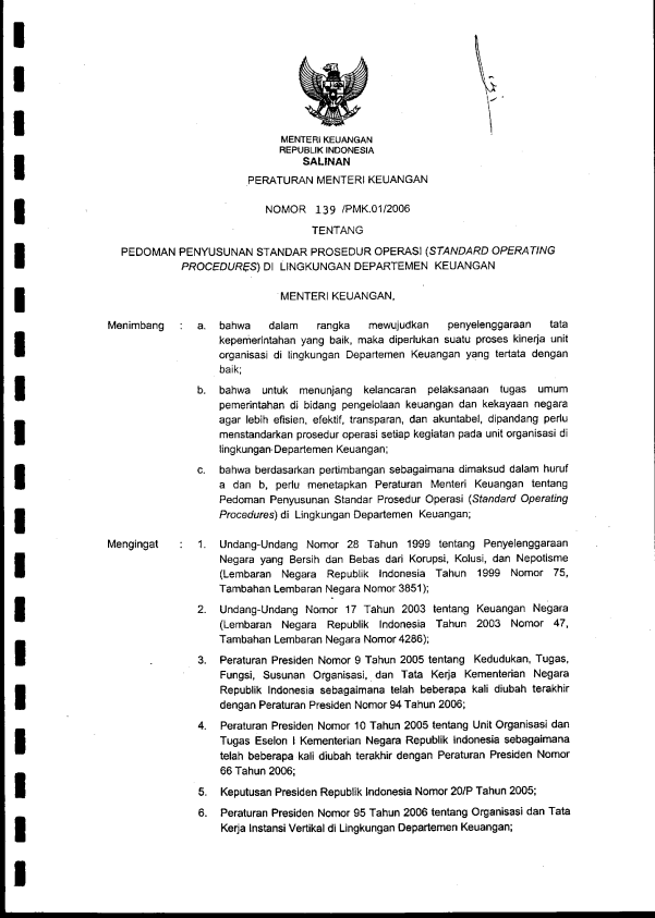 Peraturan Menteri Keuangan Nomor 139/PMK.01/2006