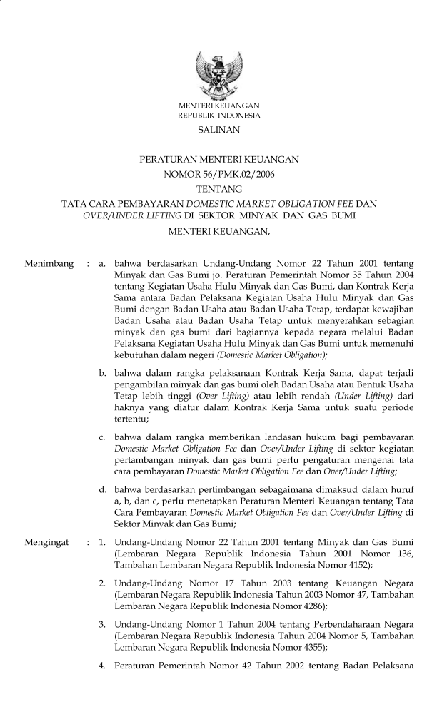 Peraturan Menteri Keuangan Nomor 56/PMK.02/2006