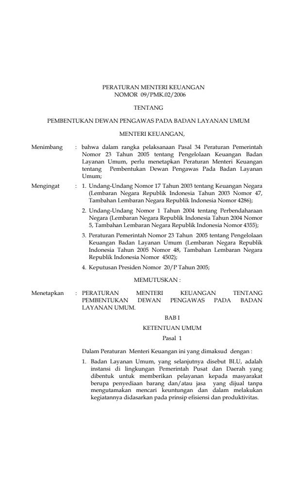 Peraturan Menteri Keuangan Nomor 09/PMK.02/2006