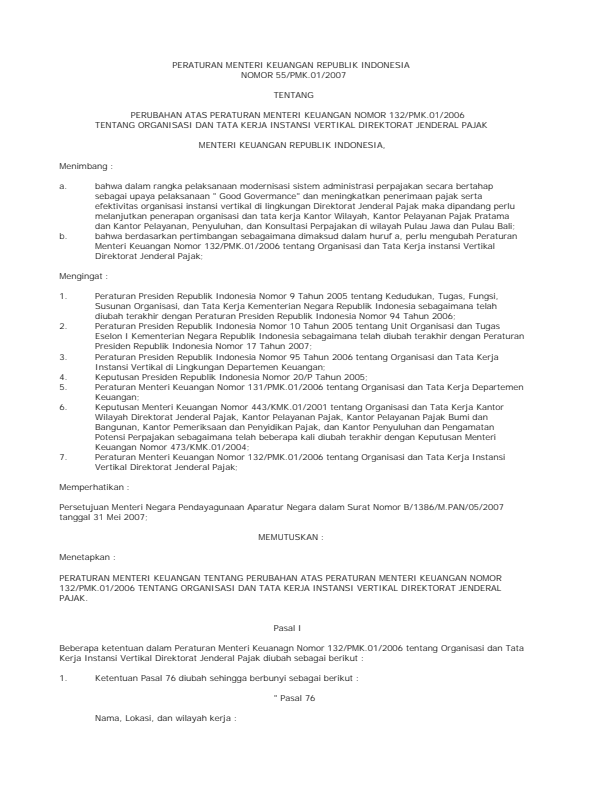 Peraturan Menteri Keuangan Nomor 55/PM.1/2007