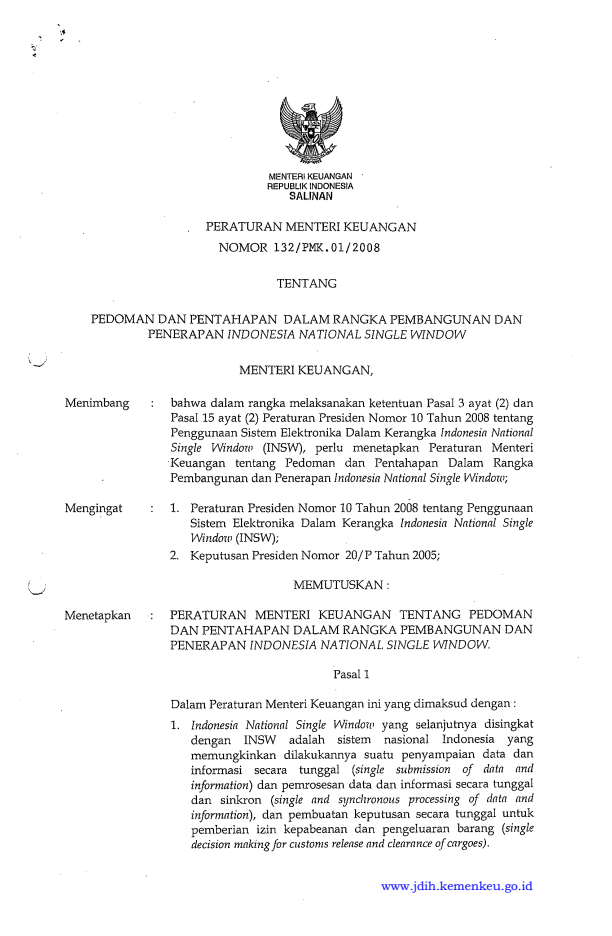 Peraturan Menteri Keuangan Nomor 132/PMK.01/2008