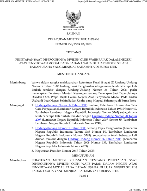 Peraturan Menteri Keuangan Nomor 256/PMK.03/2008