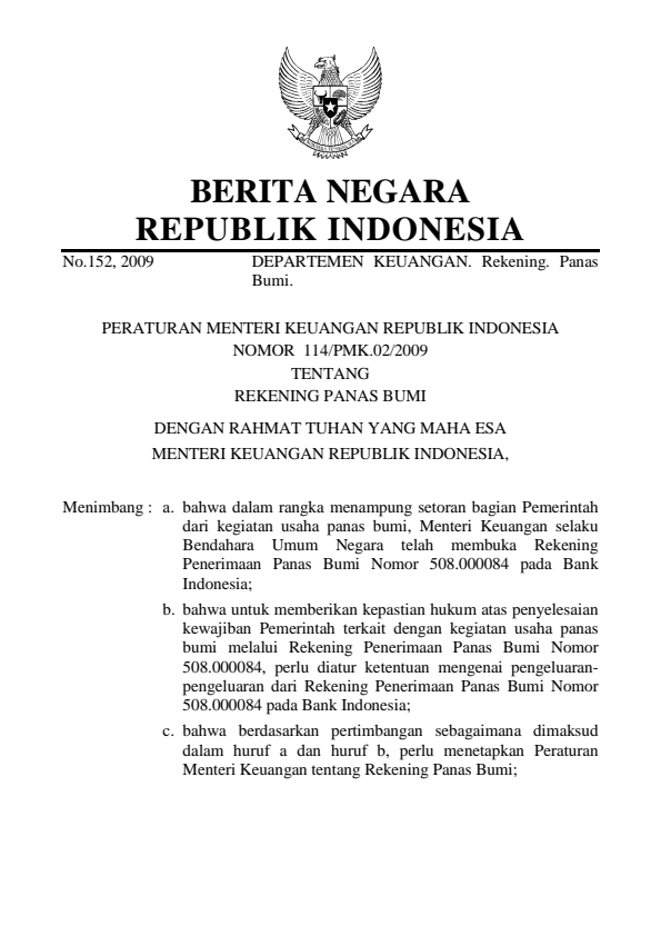 Peraturan Menteri Keuangan Nomor 114/PMK.02/2009