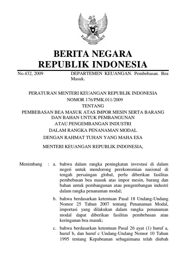 Peraturan Menteri Keuangan Nomor 176/PMK.011/2009