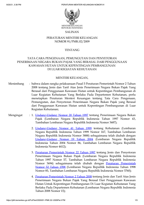 Peraturan Menteri Keuangan Nomor 91/PMK.02/2009