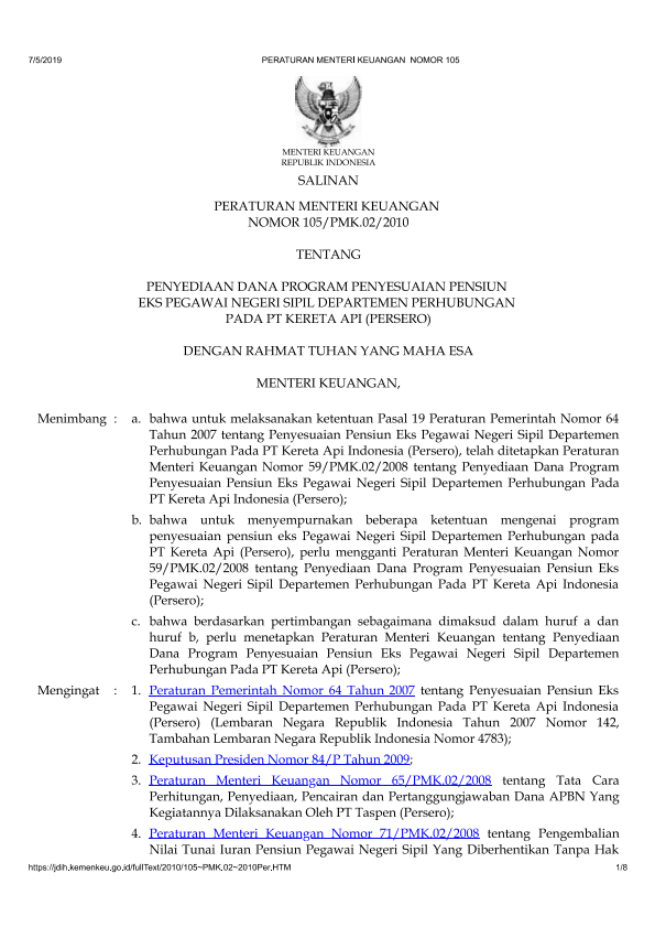 Peraturan Menteri Keuangan Nomor 105/PMK.02/2010