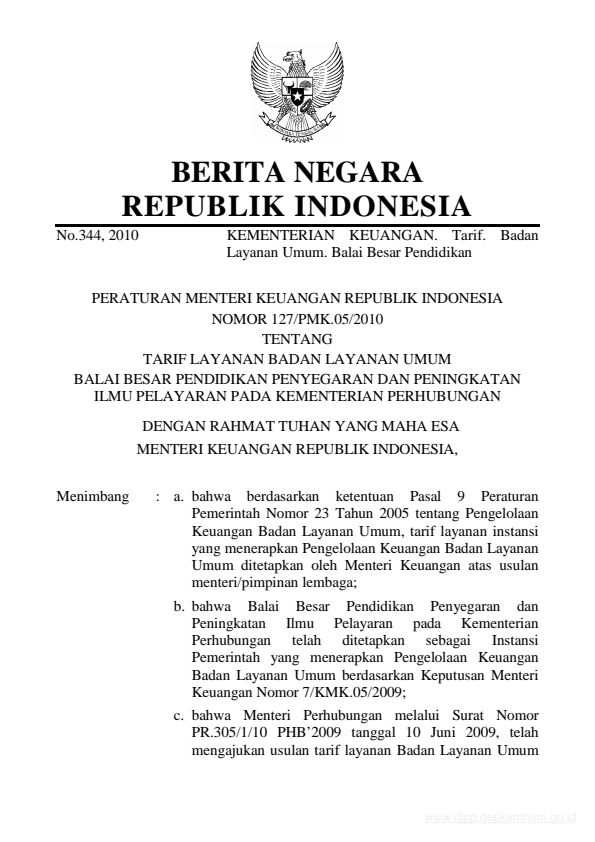 Peraturan Menteri Keuangan Nomor 127/PMK.05/2010