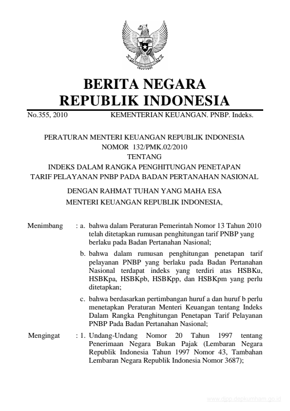 Peraturan Menteri Keuangan Nomor 132/PMK.02/2010