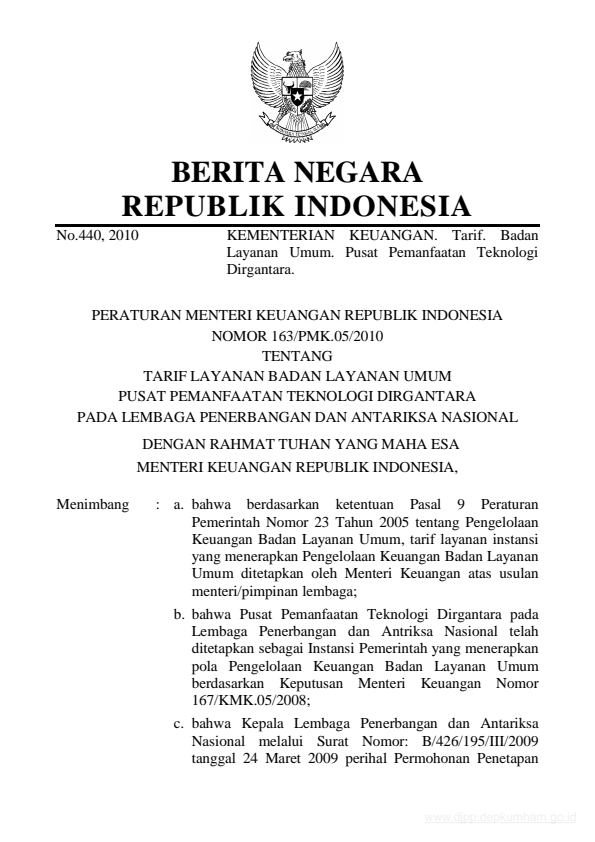 Peraturan Menteri Keuangan Nomor 163/PMK.05/2010
