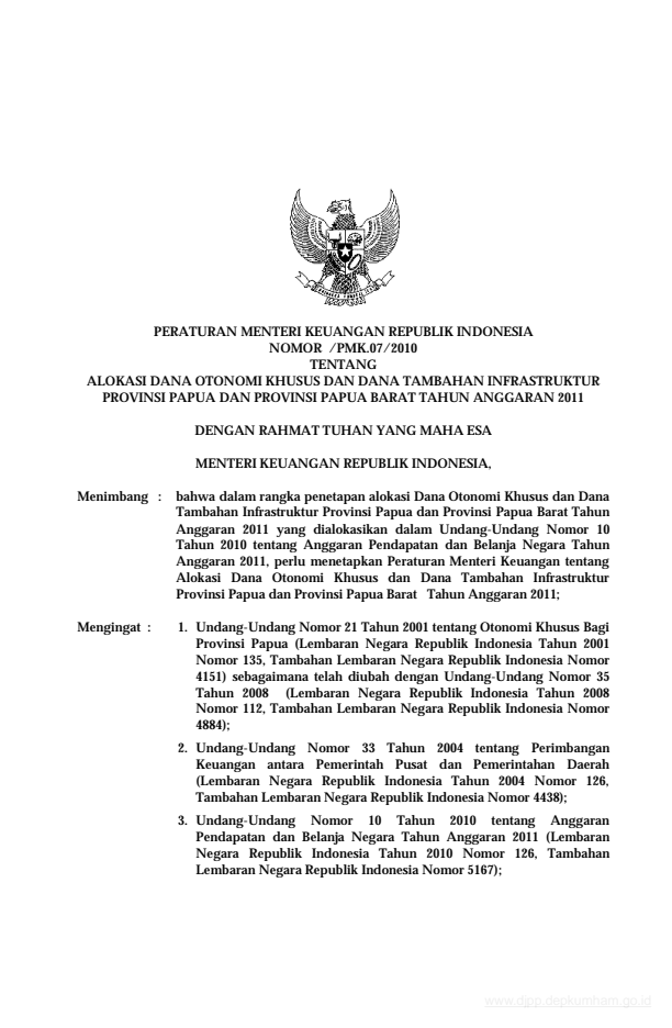 Peraturan Menteri Keuangan Nomor 230/PMK.07/2010