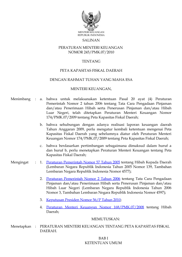 Peraturan Menteri Keuangan Nomor 245/PMK.07/2010