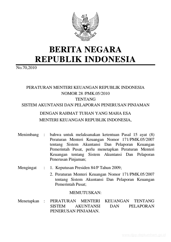 Peraturan Menteri Keuangan Nomor 28/PMK.05/2010