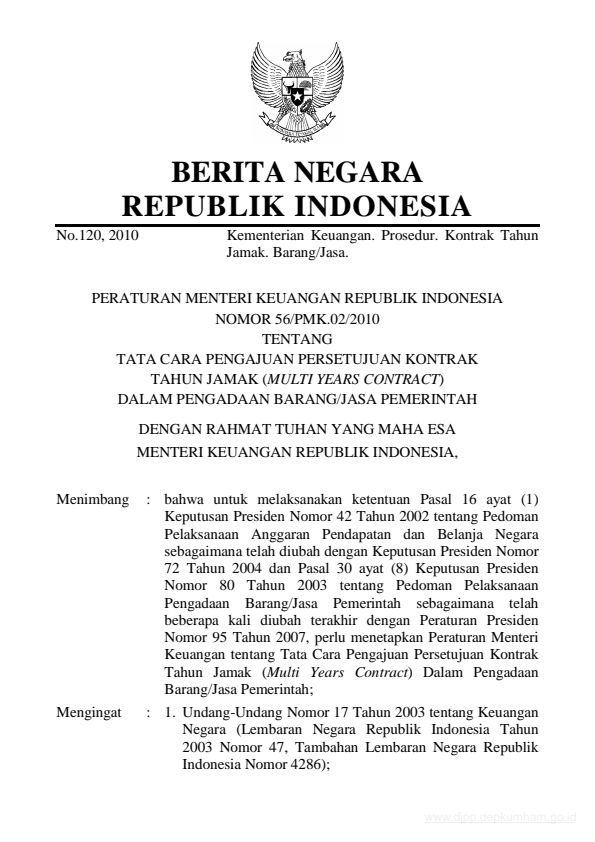 Peraturan Menteri Keuangan Nomor 56/PMK.02/2010