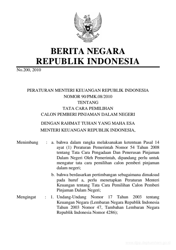 Peraturan Menteri Keuangan Nomor 90/PMK.08/2010