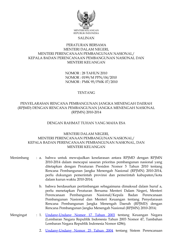 Peraturan Menteri Keuangan Nomor 95/PMK.07/2010