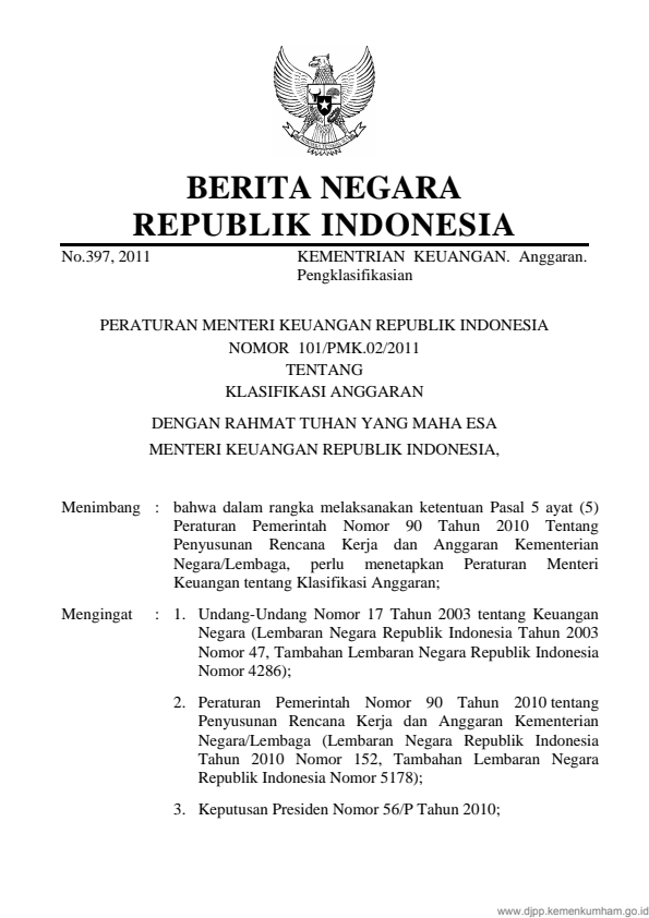 Peraturan Menteri Keuangan Nomor 101/PMK.02/2011