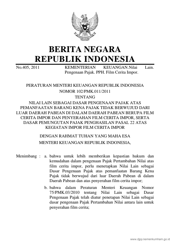 Peraturan Menteri Keuangan Nomor 102/PMK.011/2011