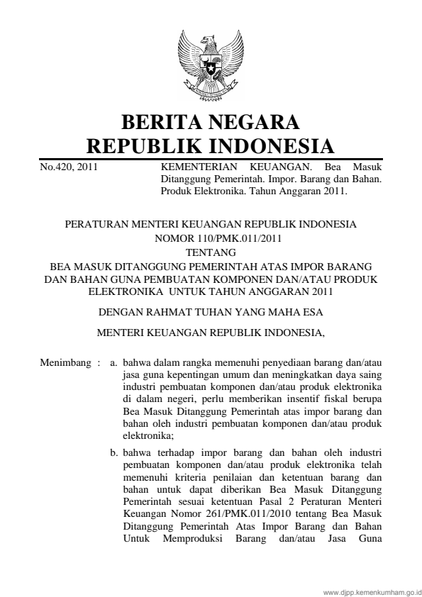 Peraturan Menteri Keuangan Nomor 110/PMK.011/2011