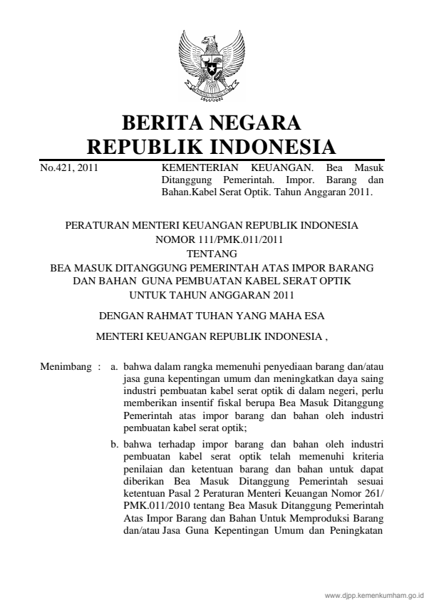 Peraturan Menteri Keuangan Nomor 111/PMK.011/2011