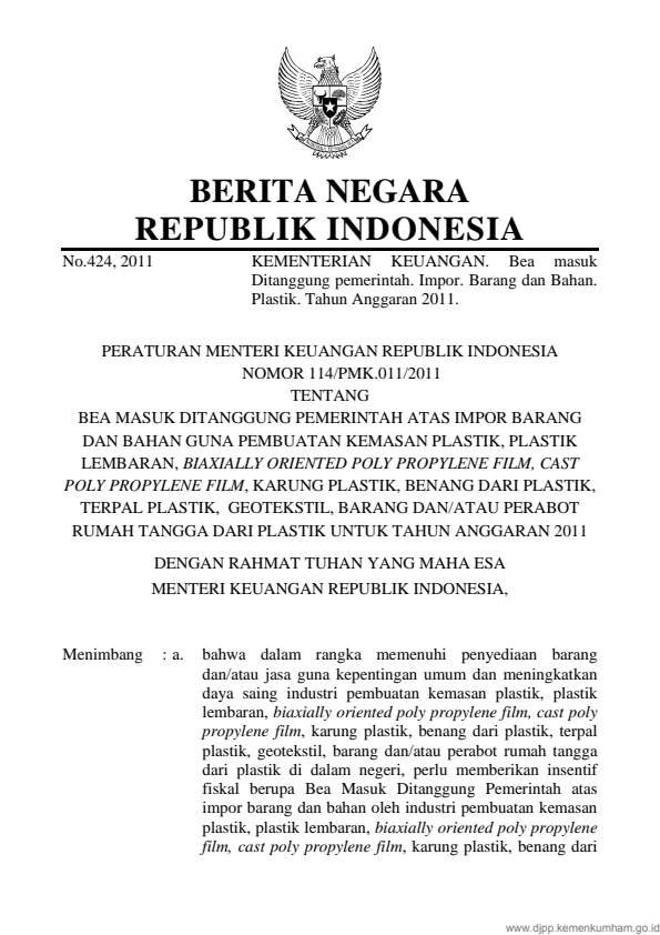 Peraturan Menteri Keuangan Nomor 114/PMK.011/2011