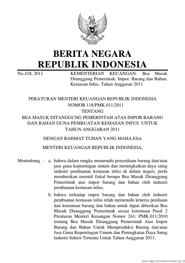 Peraturan Menteri Keuangan Nomor 118/PMK.011/2011