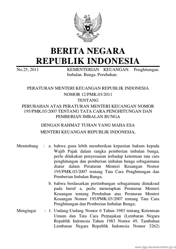 Peraturan Menteri Keuangan Nomor 12/PMK.03/2011
