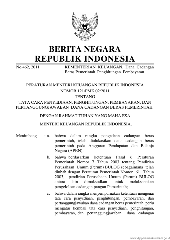 Peraturan Menteri Keuangan Nomor 121/PMK.02/2011