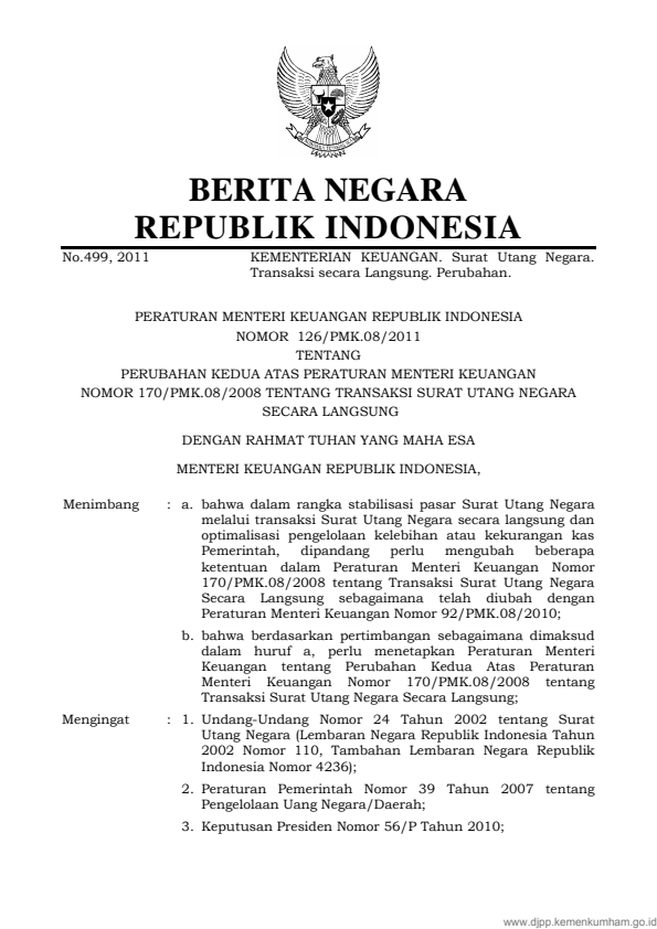 Peraturan Menteri Keuangan Nomor 126/PMK.08/2011