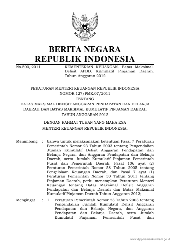 Peraturan Menteri Keuangan Nomor 127/PMK.07/2011