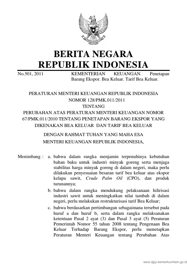 Peraturan Menteri Keuangan Nomor 128/PMK.011/2011