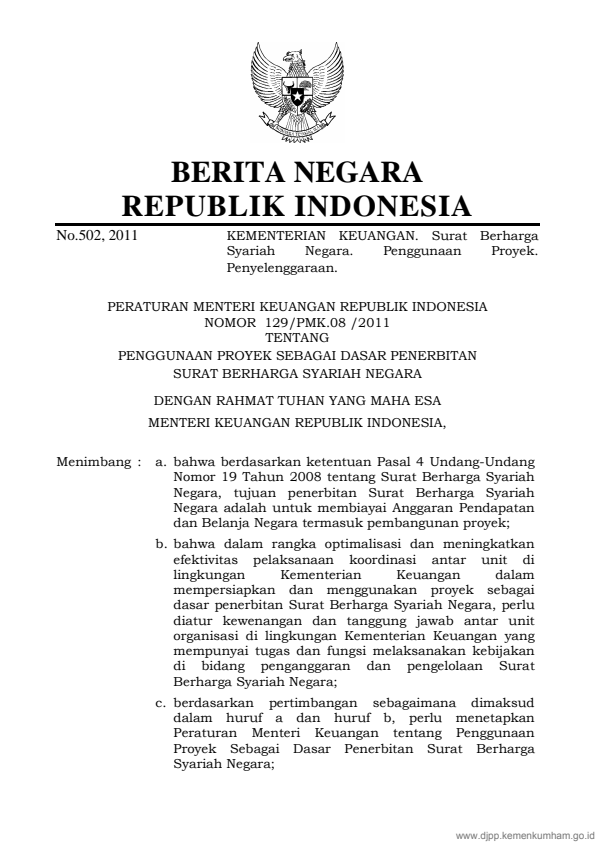 Peraturan Menteri Keuangan Nomor 129/PMK.08/2011