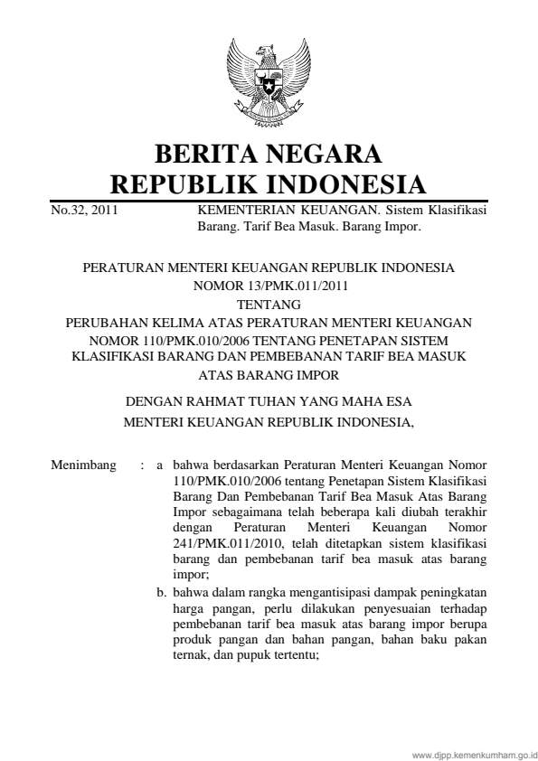 Peraturan Menteri Keuangan Nomor 13/PMK.011/2011
