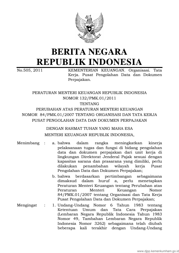 Peraturan Menteri Keuangan Nomor 132/PMK.01/2011