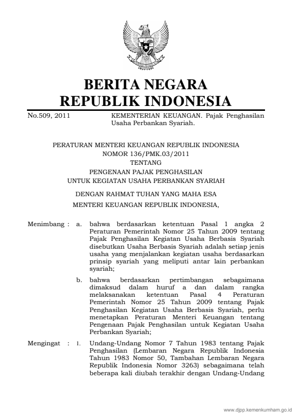 Peraturan Menteri Keuangan Nomor 136/PMK.03/2011