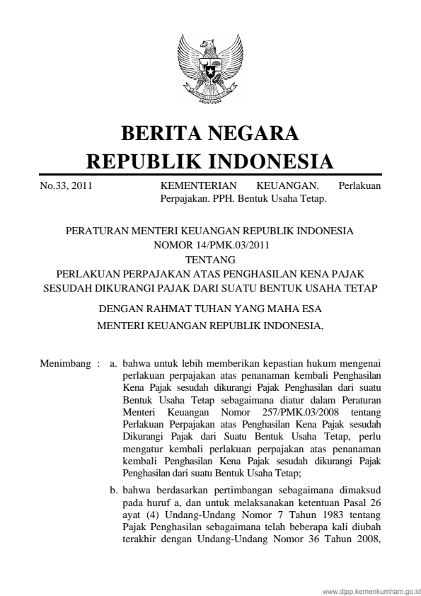 Peraturan Menteri Keuangan Nomor 14/PMK.03/2011