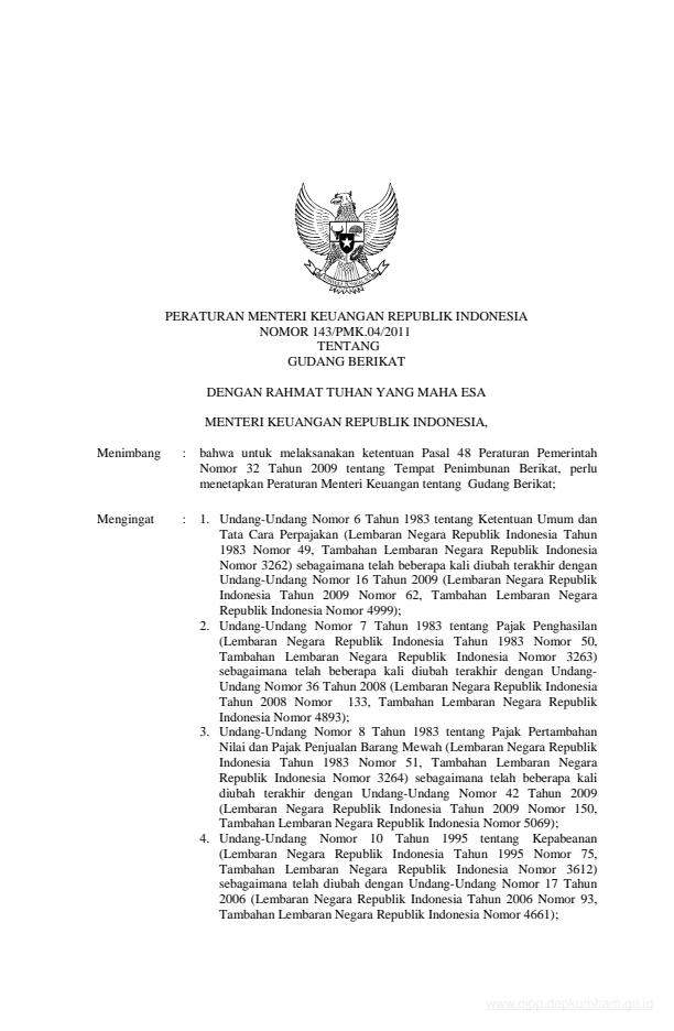 Peraturan Menteri Keuangan Nomor 143/PMK.04/2011