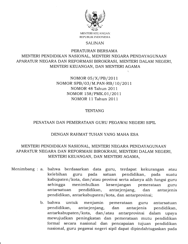 Peraturan Menteri Keuangan Nomor 158/PMK.01/2011