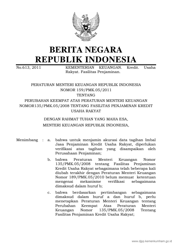 Peraturan Menteri Keuangan Nomor 159/PMK.05/2011