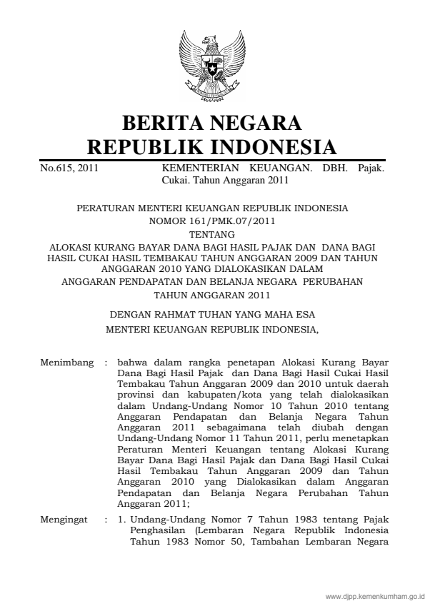 Peraturan Menteri Keuangan Nomor 161/PMK.07/2011