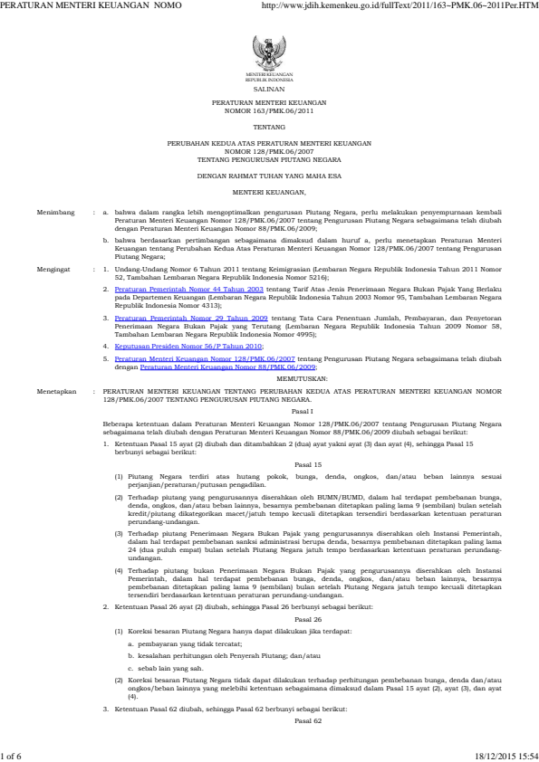 Peraturan Menteri Keuangan Nomor 163/PMK.06/2011