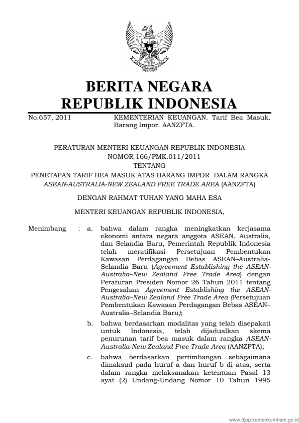 Peraturan Menteri Keuangan Nomor 166/PMK.011/2011