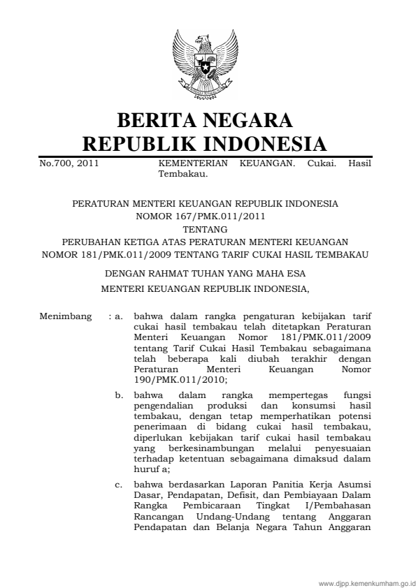 Peraturan Menteri Keuangan Nomor 167/PMK.011/2011