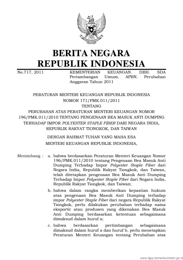 Peraturan Menteri Keuangan Nomor 171/PMK.011/2011