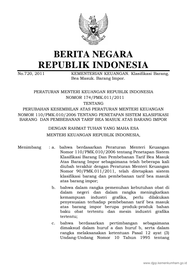 Peraturan Menteri Keuangan Nomor 174/PMK.011/2011